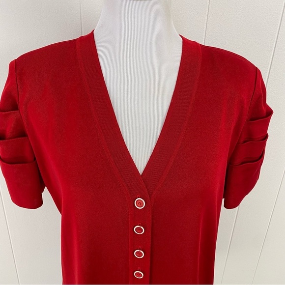 EXCLUSIVELY Misook Red Pleated Statement Short Sleeve Button Cardigan Top XL - Picture 4 of 16